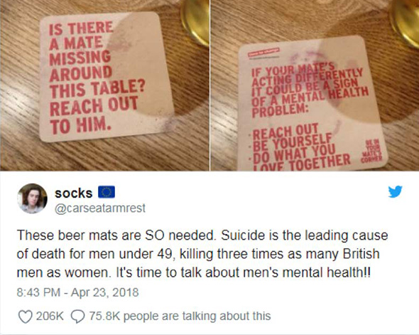 Admedia Beer Mats Go Viral For Time To Change Men S Mental Health